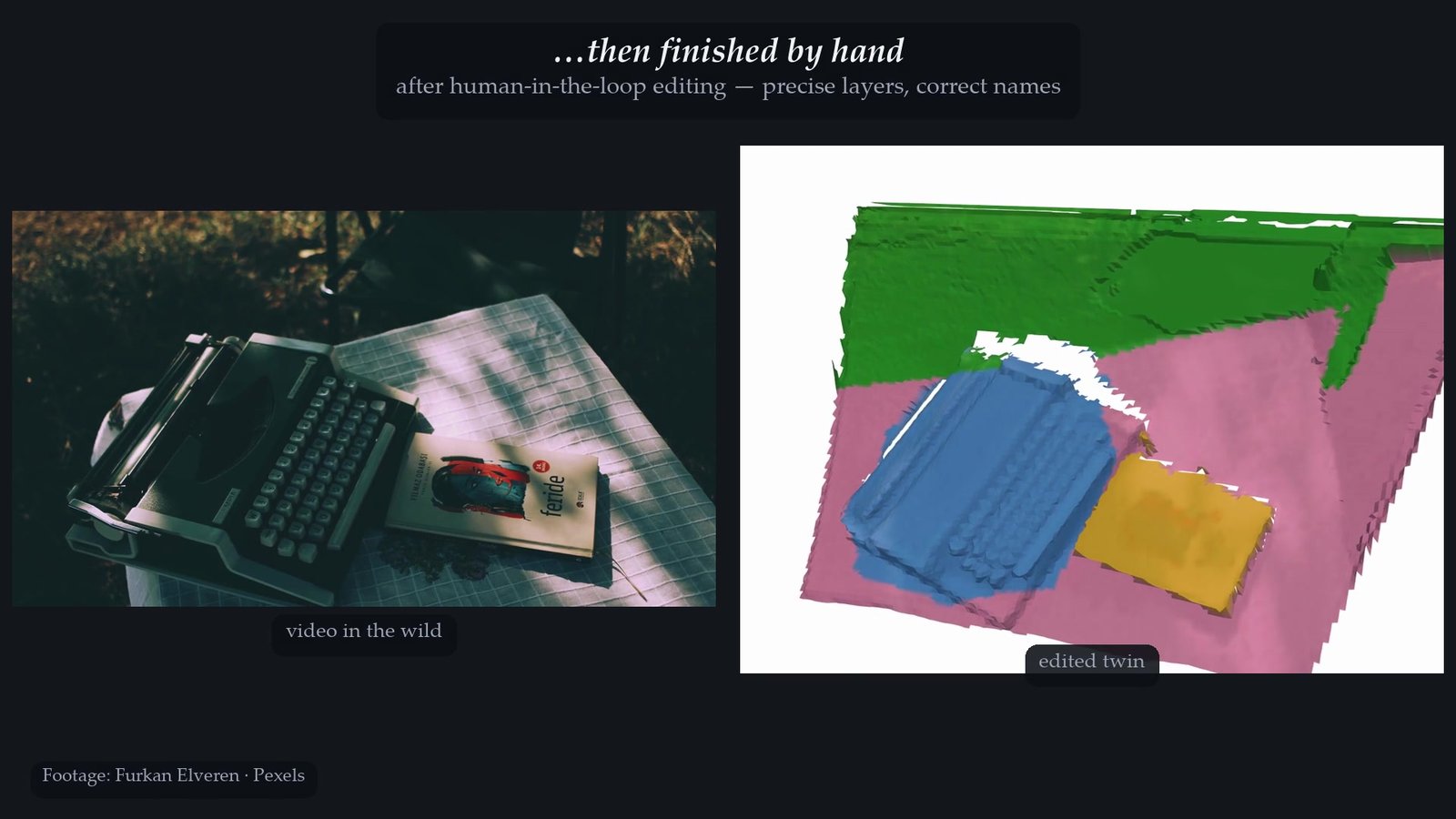 An antique typewriter from stock footage, and its hand-finished touchable twin